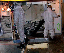 Figure 3: Workers wearing filter respirator, ear muffs and other PPE