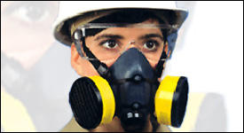 Person wearing a respirator