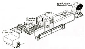 Figure 2. Process flow diagram for roll-fed thermorforming.
