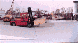 Figure 7. Forklifts are less stable on turns and grades and can tipover.