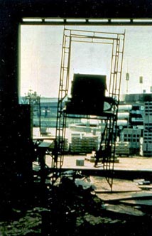 Figure 3. Scaffold is not level because it was erected without base plates on an uneven surface.