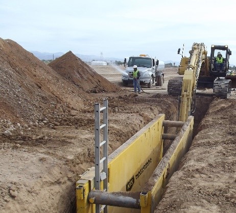 Example: The spoil pile is required to be at least 2 feet from the edge of the trench and/or retained to prevent it from falling into the trench.