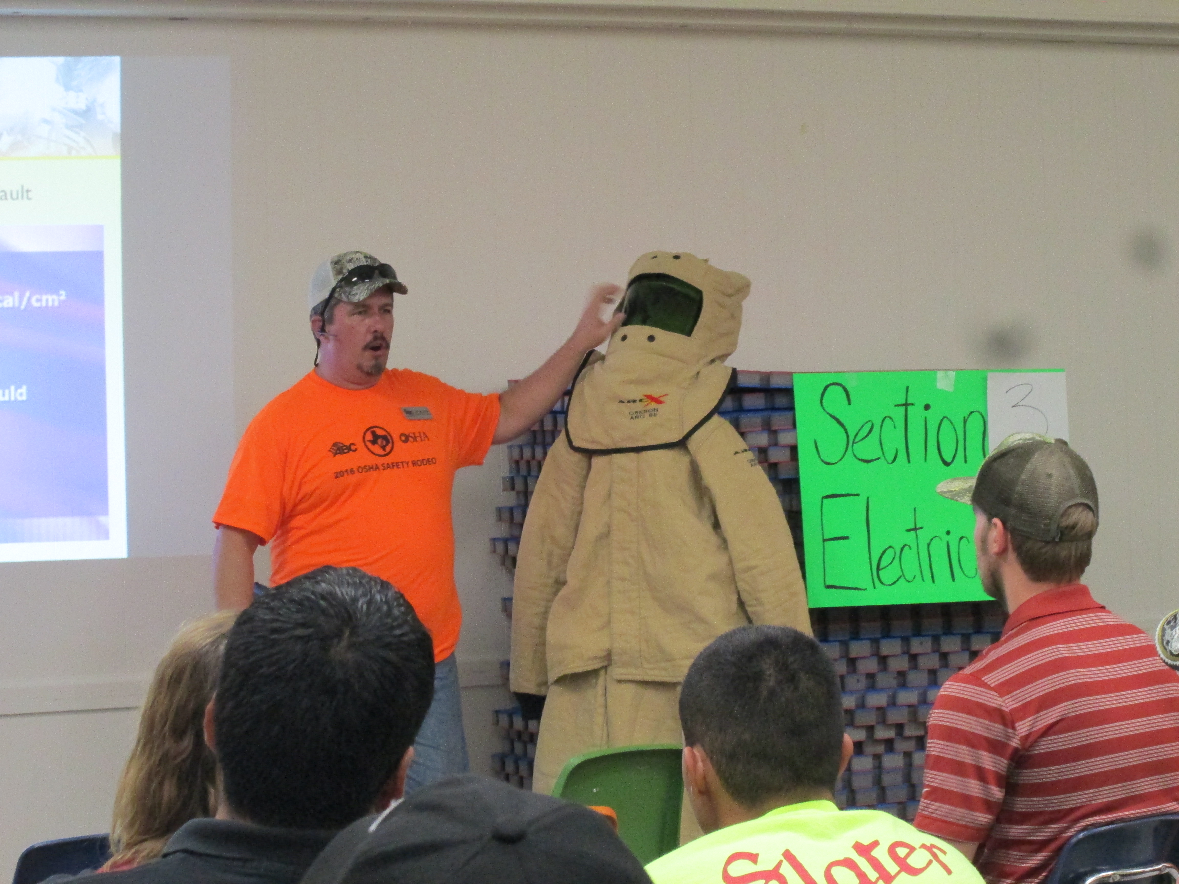 Shiloh Rowe from Beckett Electrical, trains attendees at the Safety Rodeo on arc blast safety.