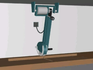 Swing cut-off saw in motion