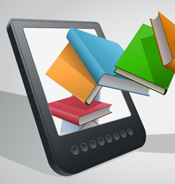 Illustration of tablet and books