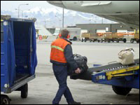 Figure 3. While working alone, place the cart at an angle to the belt loader to minimize twisting while lifting
