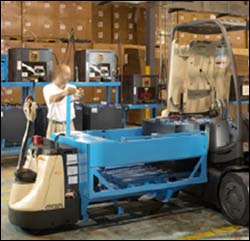 Figure 4. Electric forklift properly positioned while changing battery.