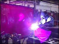 Figure 7. Transparent material used to shield welding arc in the shop.