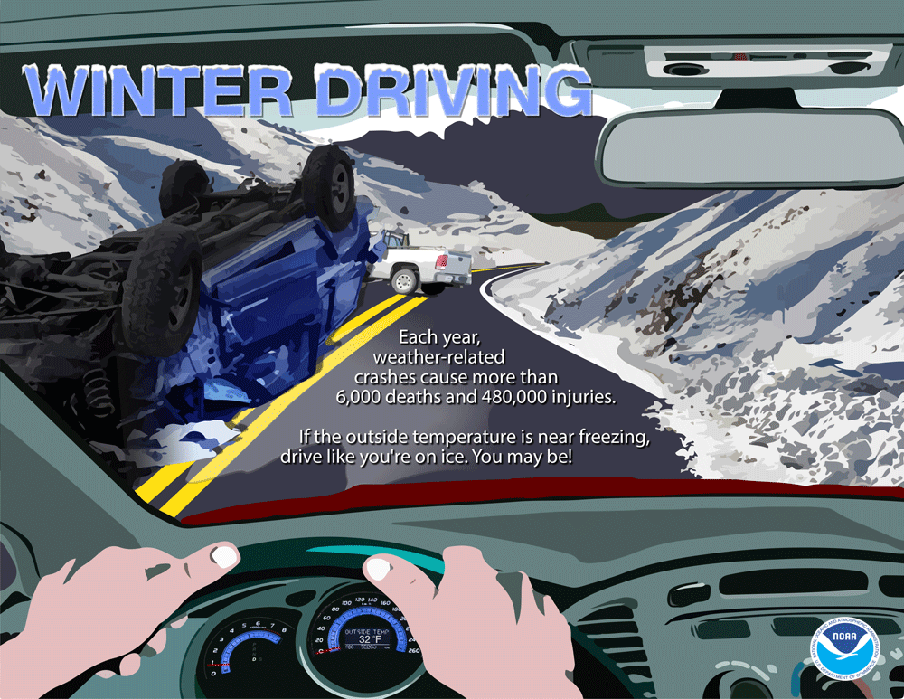 Winter Driving - Each year, weather-related crashes cause more than 6,000 deaths and 480,000 injuries. If the outside temperature is near freezing, drive like you're on ice. You may be!