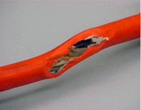Flexible cord with worn insulation