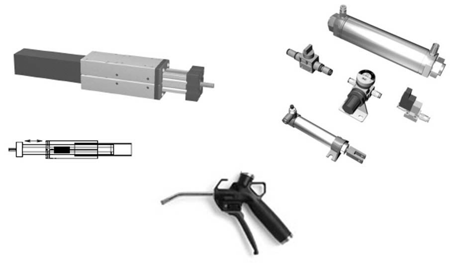 Photographs of various pneumatic and compressed air systems.