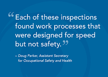Each of these inspections found work processes that were designed for speed but not safety