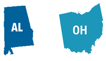 Alabama and Ohio state silhouettes