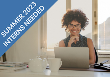 Summer 2023 interns needed - young woman sitting with laptop