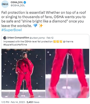 Rihanna wearing fall protection on stage