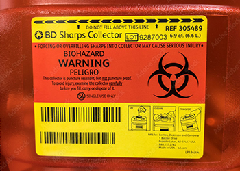 Sharps container warning label
