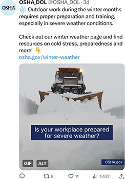Outdoor work during the winter months requires proper preparation and training, especially in severe weather conditions. Check out our winter weather page and find resources on cold stress, preparedness and more! https://osha.gov/winter-weather