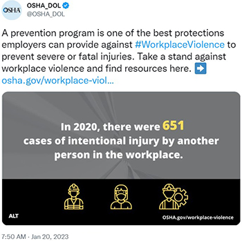 In 2020, there were 651 cases of intentional injury by another person in the workplace