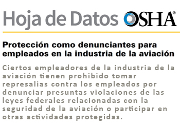 
                    Hoja informativa de OSHA - Protección de denunciantes para empleados en la industria de la aviación