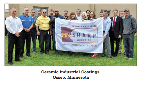 Ceramic Industrial Coatings’ management and employees at the SHARP ceremony in 2015. The company received SHARP renewals in 2017 and 2019